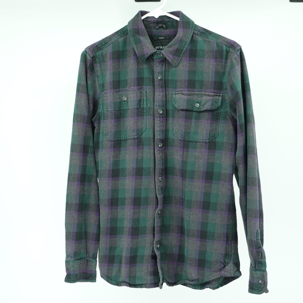 Prana Flannel Shirt SZ S Slim Plaid Midweight Outdoors Hiking Utility Workwear